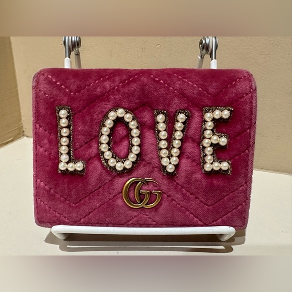 Gucci Pink Velvet Small Love GG Marmont Wallet w/box and dustbag - Picture 2 of 13